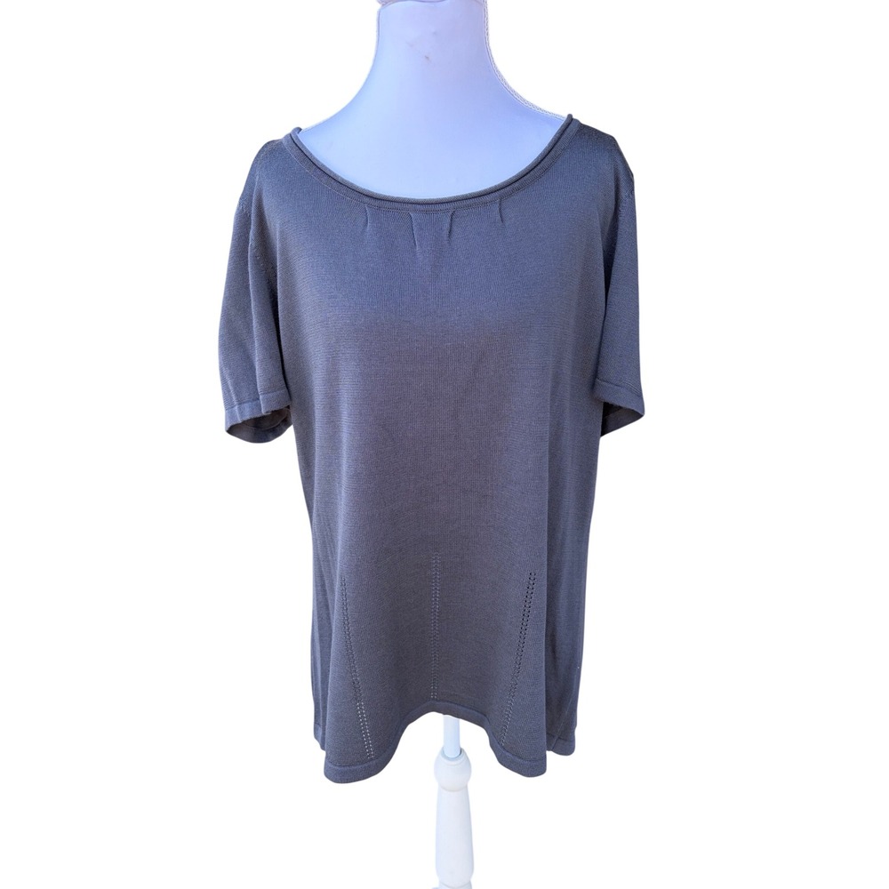 Eileen Fisher Charcoal Cotton Rayon Scoop Neck Top L Lagenlook earthy neutral
